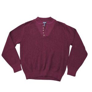 Mens vintage Lands End Burgundy Cotton Sweater L/S Henley Pullover L 42-44